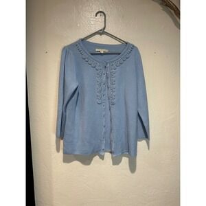 Debbie Morgan Womens Blue Soutache Beaded Button Front Cardigan Sweater Large